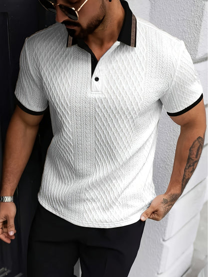 Men's Textured Slim Fit Short Sleeve Polo Smart Casual Summer Elegance