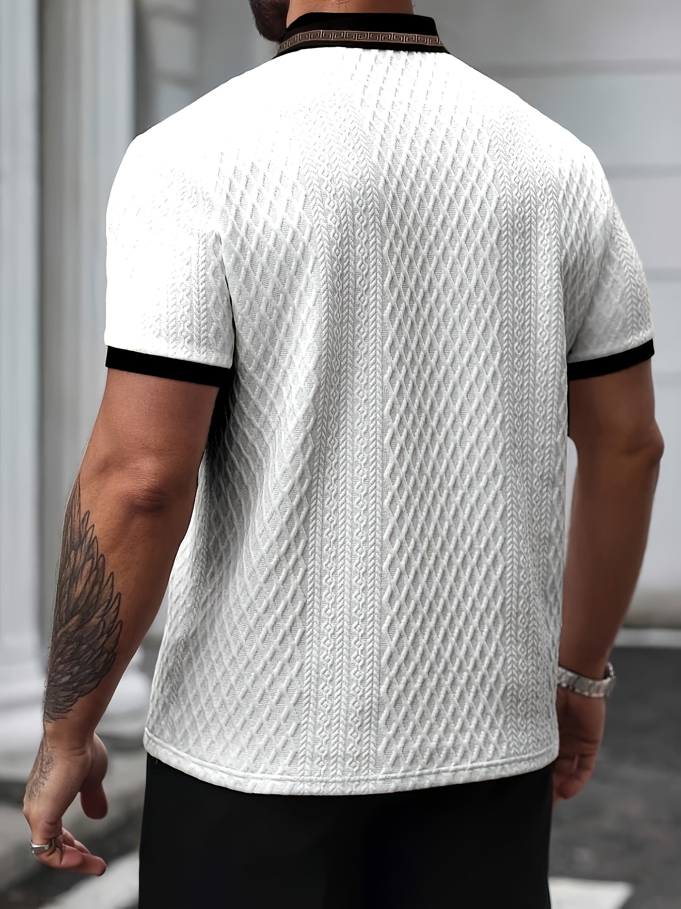 Men's Textured Slim Fit Short Sleeve Polo Smart Casual Summer Elegance