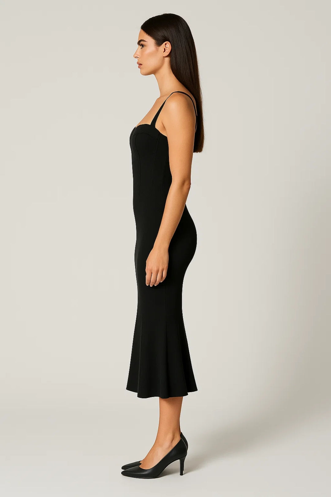 Da Donna Abito Midi Scolpito con Scollo a Cuore e Orlo Svasato