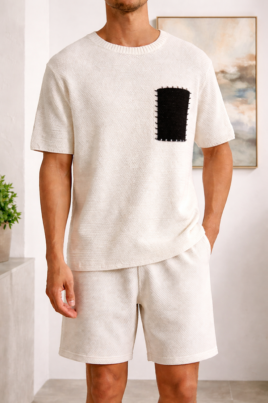 Da Uomo T-Shirt Testurizzata con Tasca a Contrasto e Maniche Corte