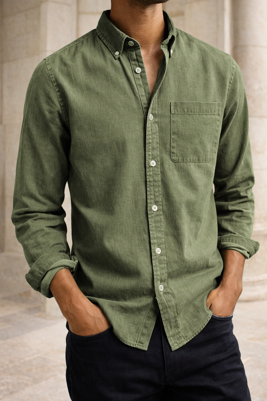 Men's Cotton Button-Down Shirt in Smart Casual Style