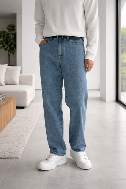 Da Uomo Jeans in Denim a Gamba Dritta dallo Stile Casual Quotidiano