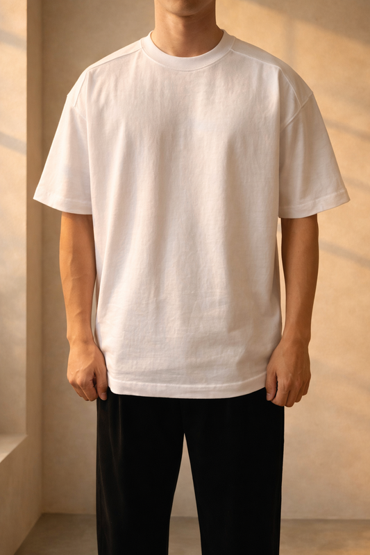 Da Uomo T-Shirt Oversize in Cotone con Girocollo e Maniche Corte