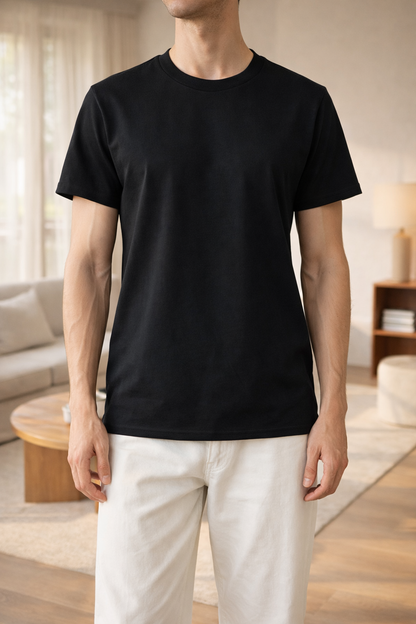 Da Uomo T-Shirt in Cotone con Girocollo e Maniche Corte Casual
