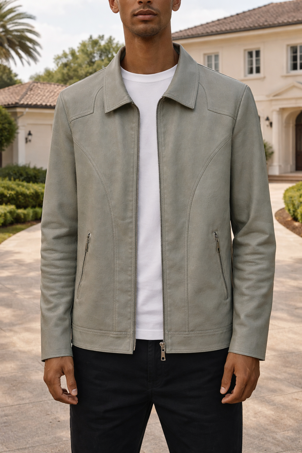 Da Uomo Giacca in Pelle Zip Linea Moderna
