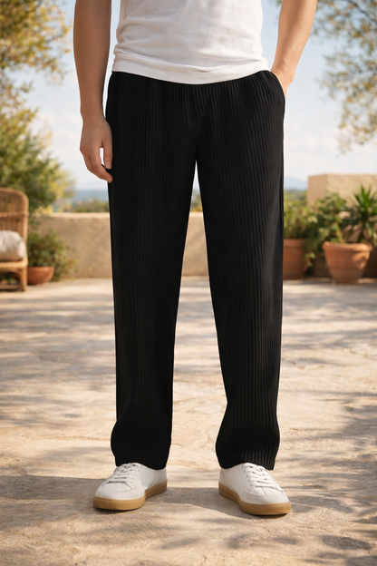 Da Uomo Pantaloni Leggeri Plissettati a Righe Verticali con Vestibilità Morbida