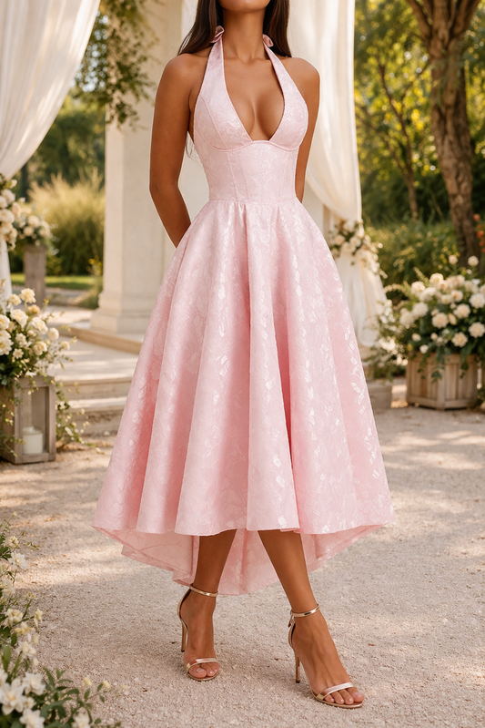 Da Donna Abito Midi in Jacquard con Scollo All'Americana Elegante