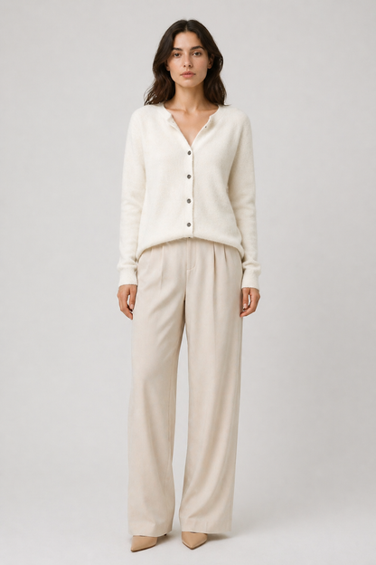 Da Donna Cardigan Maglia Fine Bottoni Collo Tondo Elegante