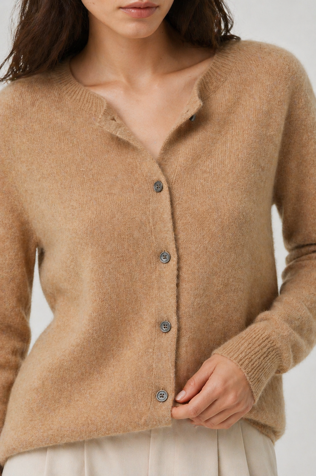 Da Donna Cardigan Maglia Fine Bottoni Collo Tondo Elegante