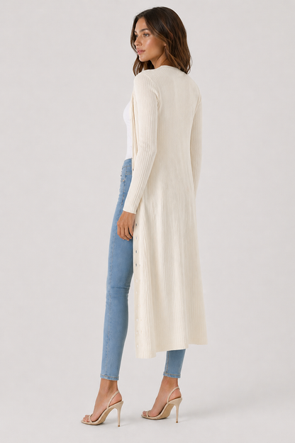 Da Donna Cardigan Lungo Costine Strutturato Chiusura Bottoni