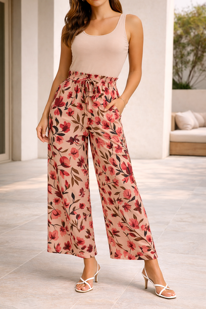 Da Donna Pantaloni Ampi Stampati con Nodo in Vita
