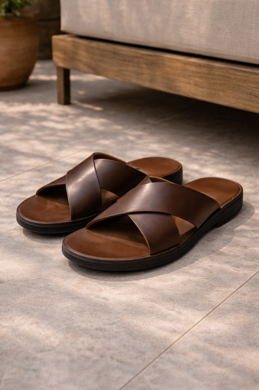 Da Uomo Sandali Slide in Pelle con Fasce Incrociate Stile Estivo Casual