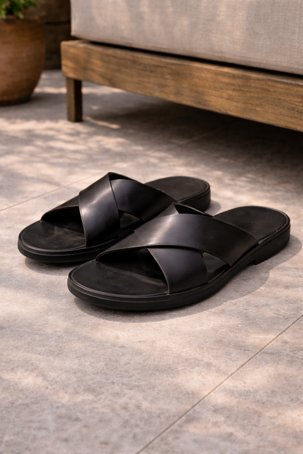 Da Uomo Sandali Slide in Pelle con Fasce Incrociate Stile Estivo Casual