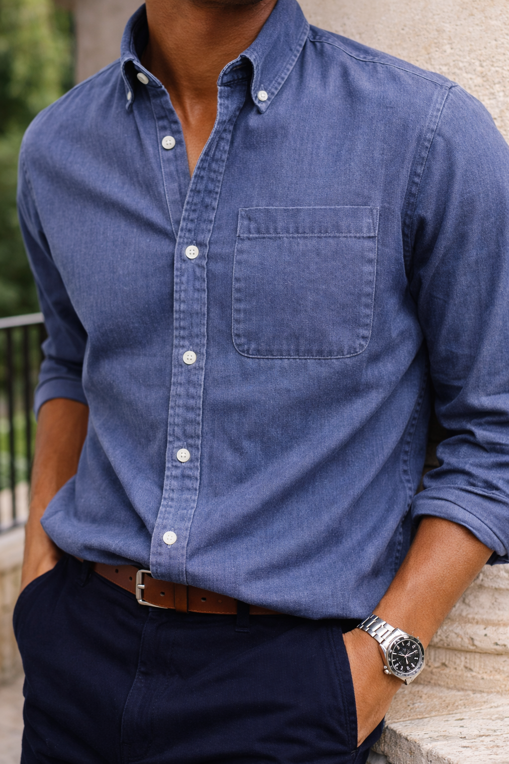 Men's Cotton Button-Down Shirt in Smart Casual Style
