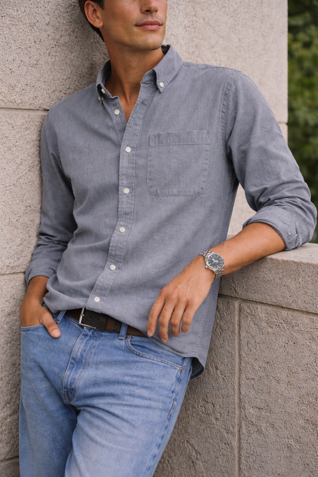 Men's Cotton Button-Down Shirt in Smart Casual Style