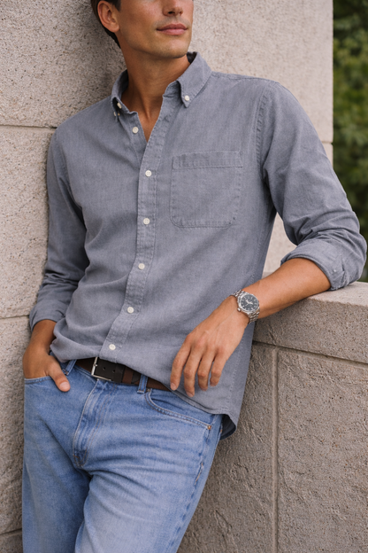 Men's Cotton Button-Down Shirt in Smart Casual Style