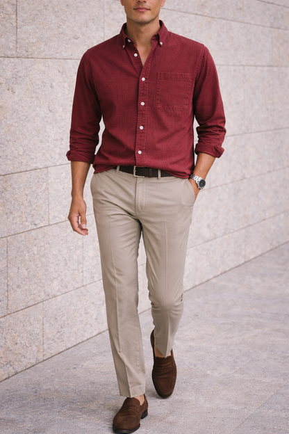 Men's Cotton Button-Down Shirt in Smart Casual Style