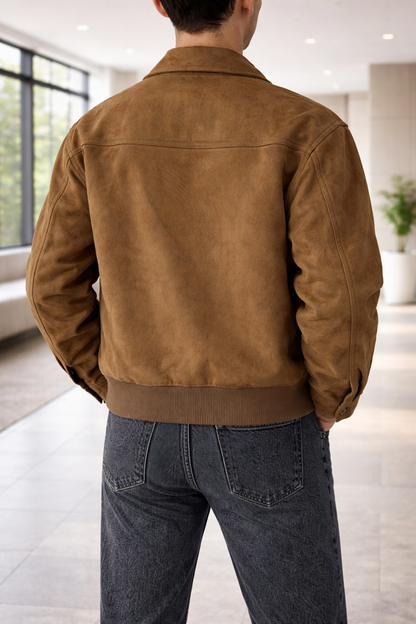 Da Uomo Giacca Scamosciata con Zip e Colletto