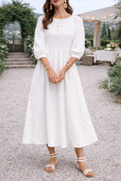 Da Donna Abito Maxi Stile Smock con Tasche e Maniche 3/4