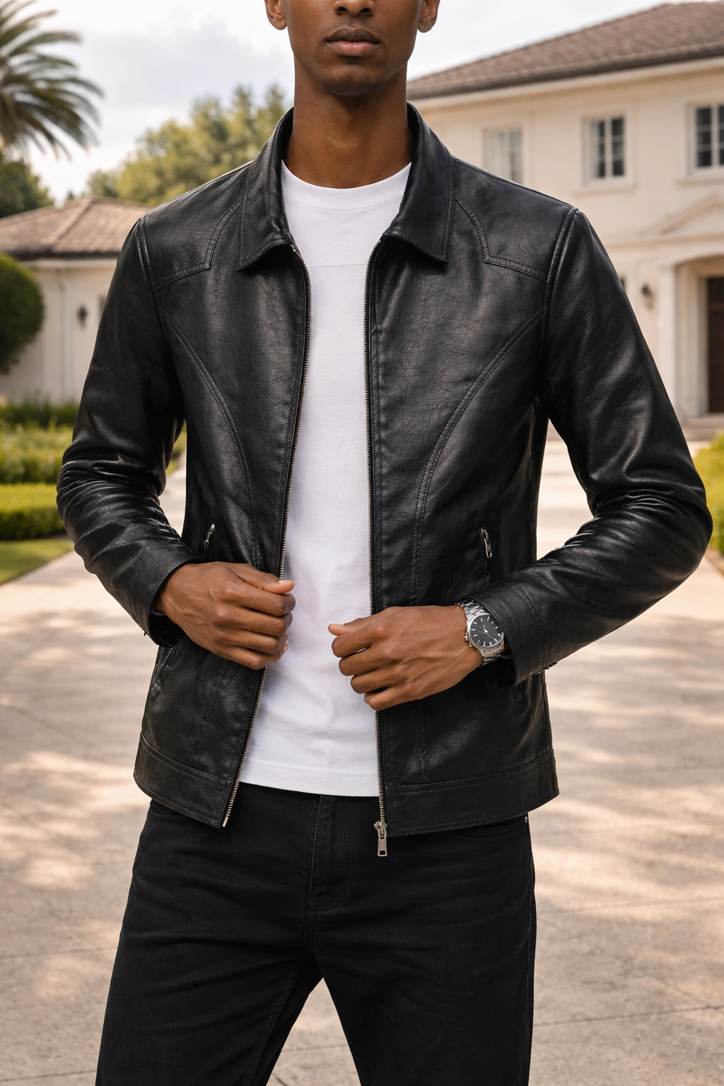 Da Uomo Giacca in Pelle Zip Linea Moderna