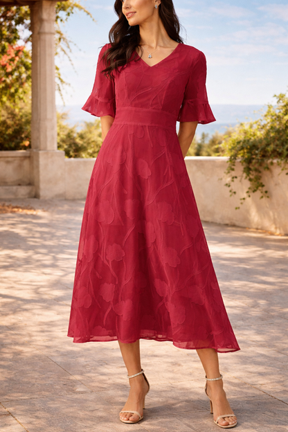 Women's Sheer Midi Dress with Soft Sleeves