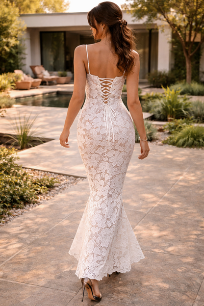 Women's Maxi Lace Dress with Thin Straps