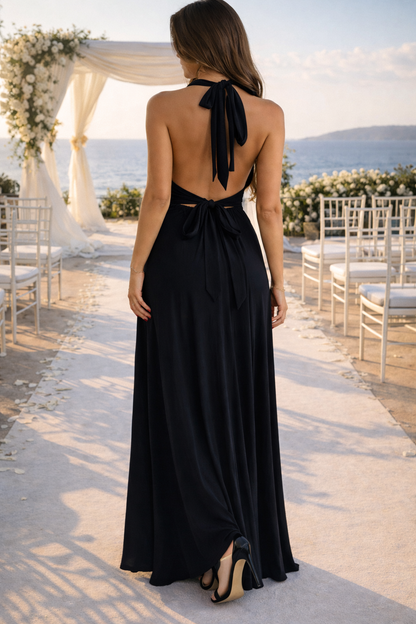 Da Donna Abito Maxi con Scollo All'Americana e Spacco Laterale Elegante