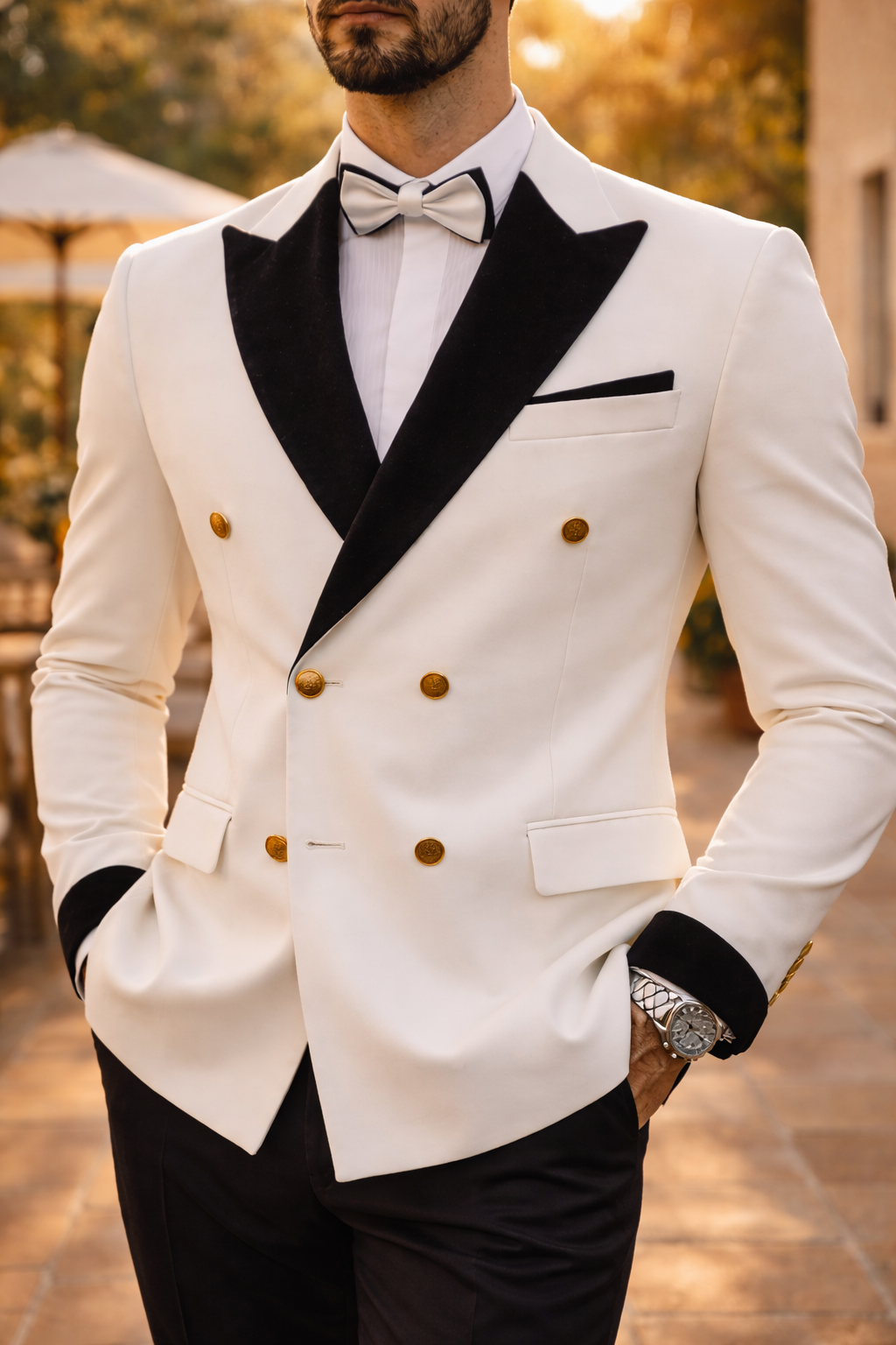 Da Uomo Completo Doppiopetto Elegante con Revers a Contrasto Cerimonia