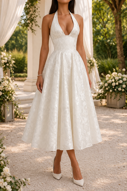 Da Donna Abito Midi in Jacquard con Scollo All'Americana Elegante