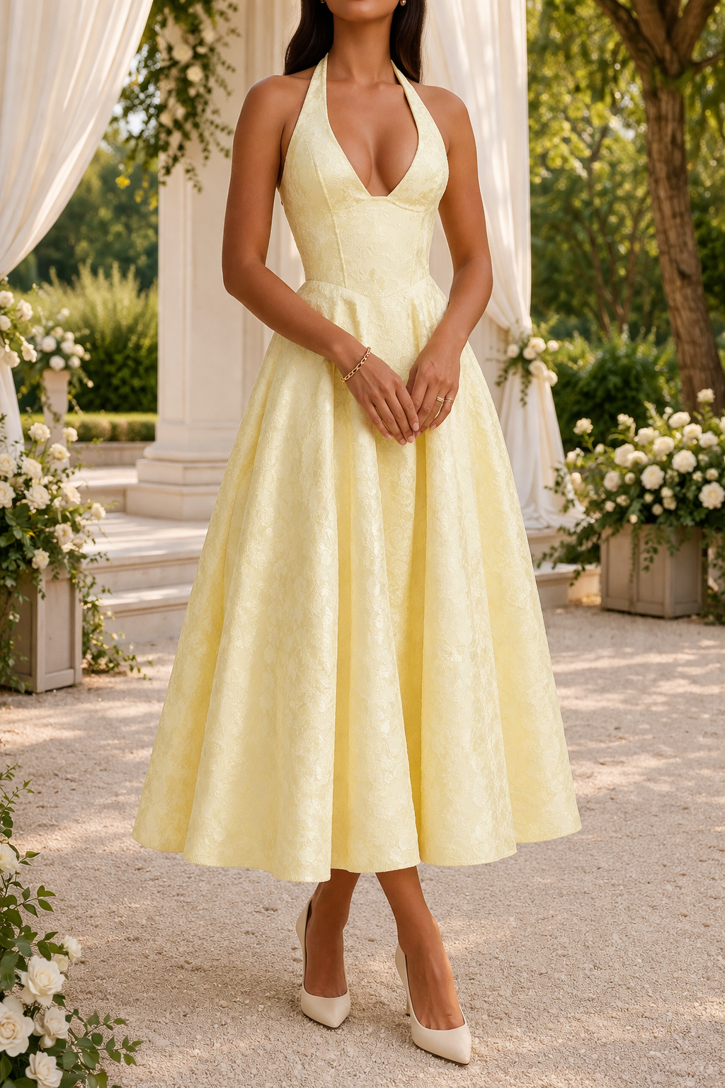Da Donna Abito Midi in Jacquard con Scollo All'Americana Elegante