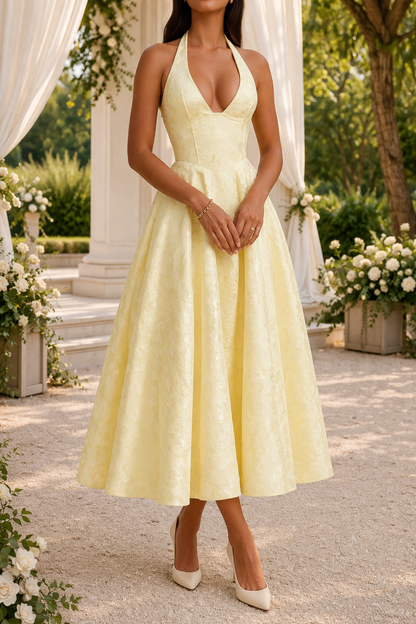 Da Donna Abito Midi in Jacquard con Scollo All'Americana Elegante