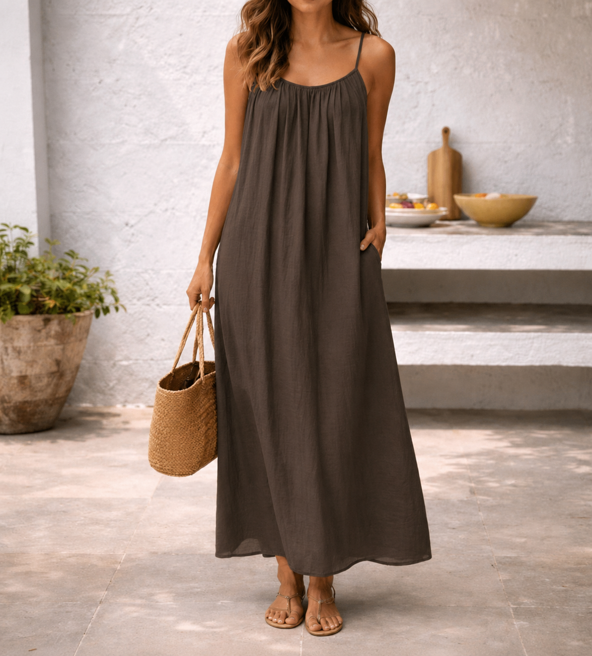 Women's Maxi Dress Adjustable Straps Loose Fit Relaxed Modern