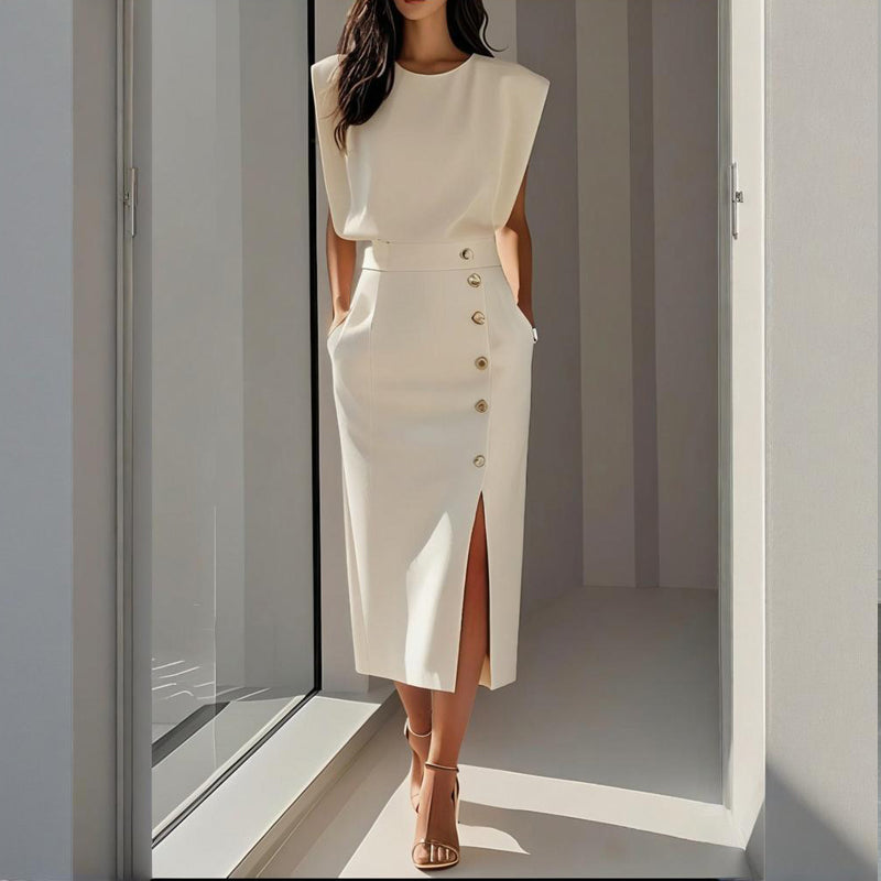 Da Donna Abito Midi Sartoriale con Dettagli Laterali