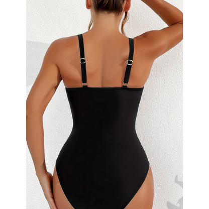 Da Donna Costume da Bagno Scollo a V Profondo Pannello in Mesh Arricciato Vita Alta