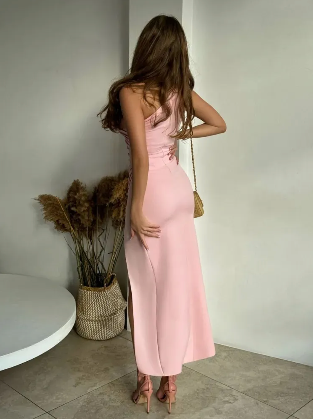 Da Donna Abito Maxi Monospalla Orlo con Spacco Vestibilità da Sera