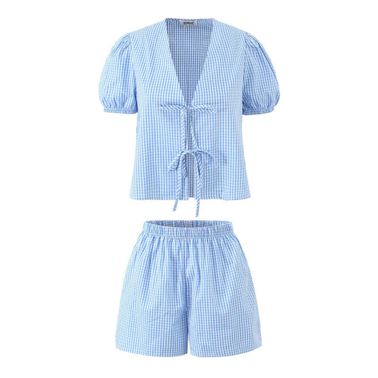 Da Donna Set Coordinato Stampato con Nodo Frontale e Shorts