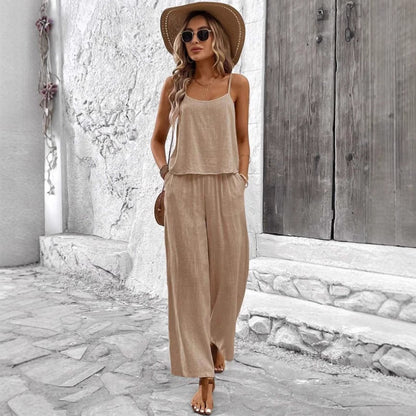 Da Donna Set Due Pezzi Top Cami Pantaloni a Gamba Larga