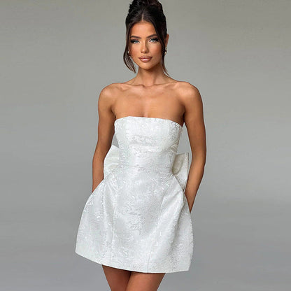 Da Donna Abito Mini Senza Spalline con Dettaglio Fiocco Scolpito