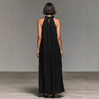 Da Donna Abito Maxi All'Americana Bordo con Volant Senza Maniche Vestibilità Comoda