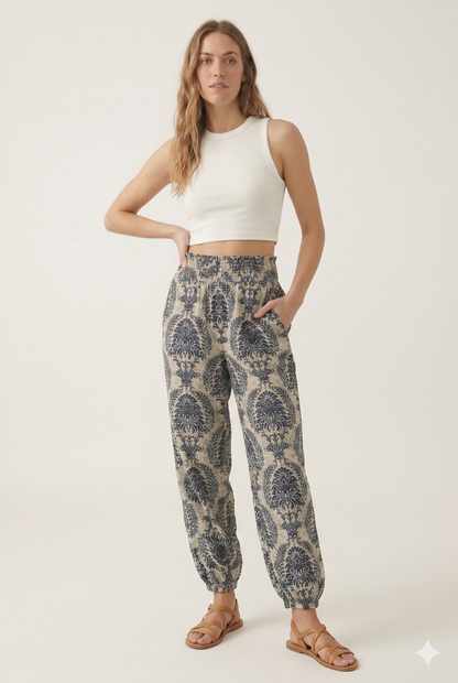 Da Donna Pantaloni Gamba Ampia Vita Elastica Stampa Boho Fluida