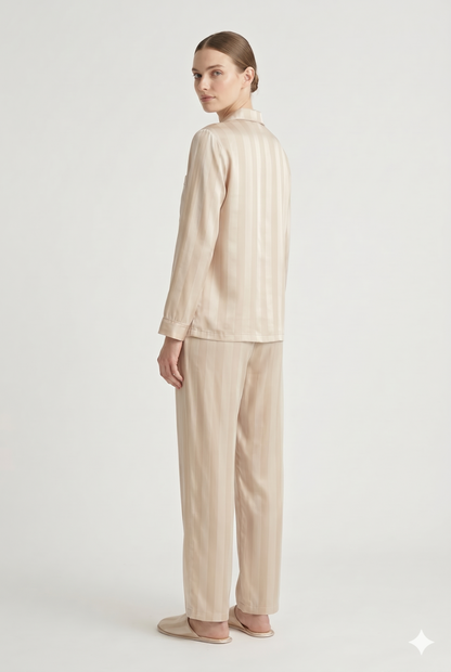 Da Donna Set Lounge Satinato Camicia Bottoni Pantaloni Fluidi
