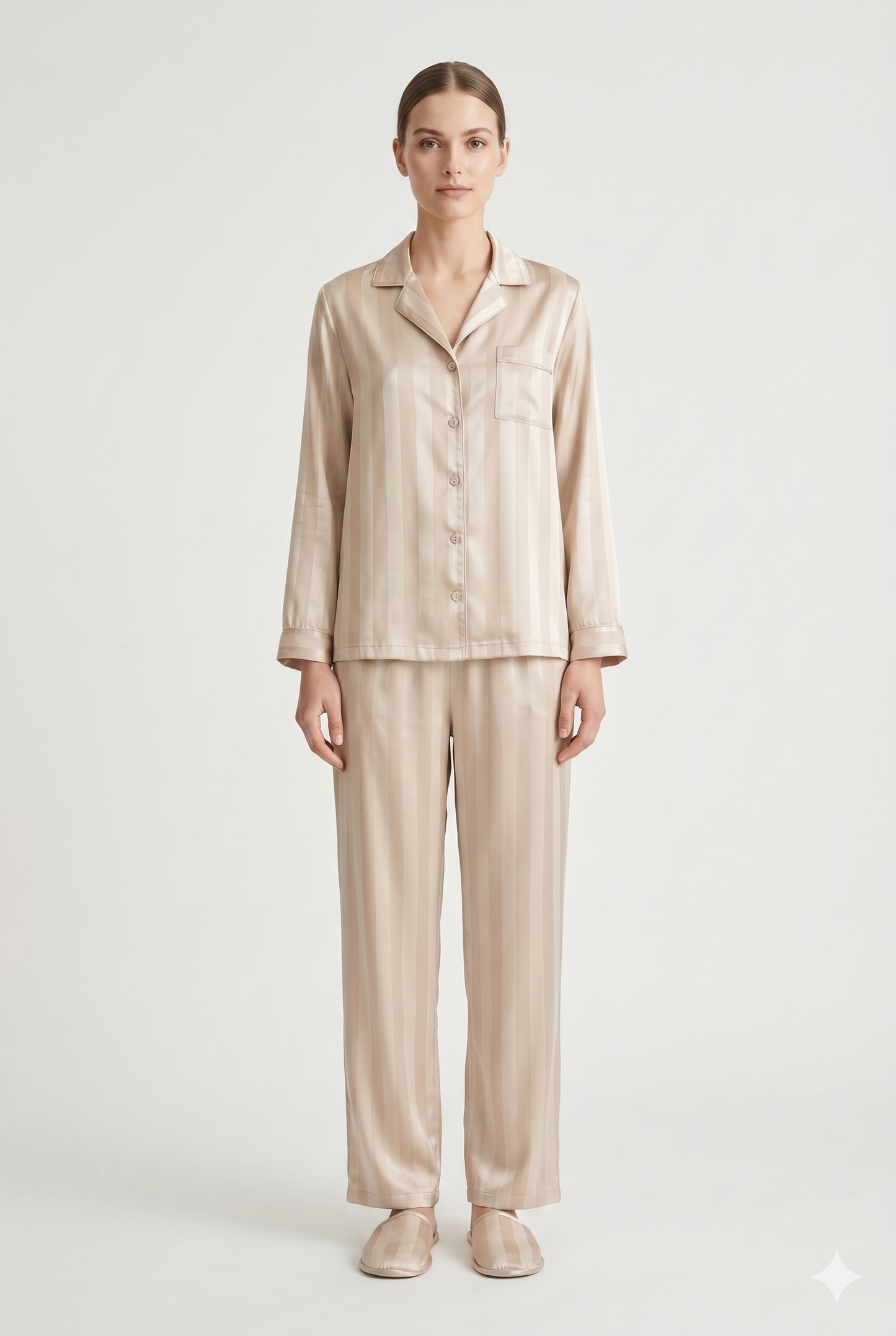 Da Donna Set Lounge Satinato Camicia Bottoni Pantaloni Fluidi