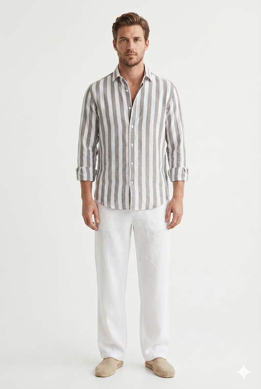 Men's Summer Striped Shirt with Lightweight Breathable Structure