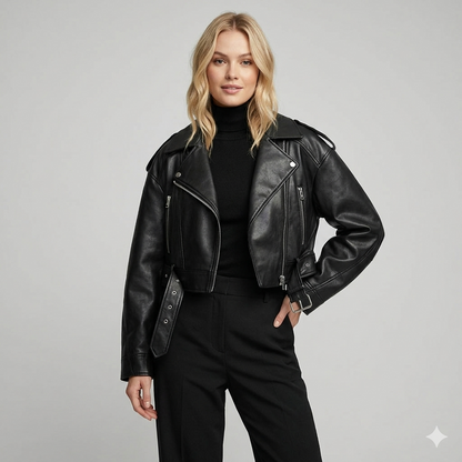 Da Donna Giacca Biker in Ecopelle con Cintura