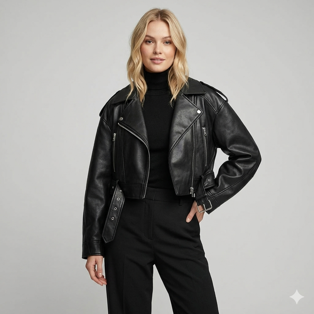 Da Donna Giacca Biker Cropped Con Cintura Strutturata