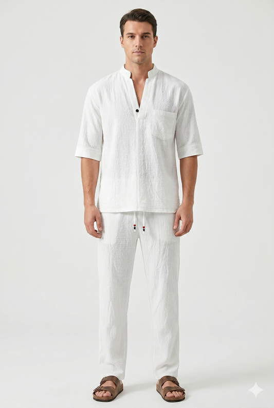 Da Uomo Completo Due Pezzi Camicia Pantalone Linea Rilassata