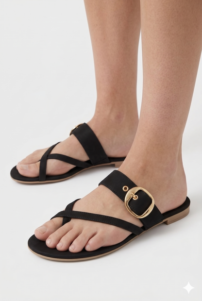 Da Donna Sandali Flat Cinturini Incrociati Fibbia Elegante Estiva
