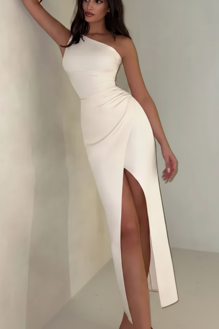 Da Donna Abito Maxi Monospalla Orlo con Spacco Vestibilità da Sera