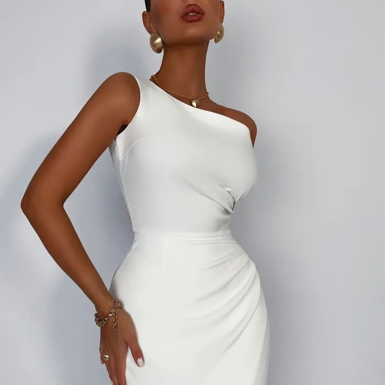 Da Donna Abito Maxi Monospalla Orlo con Spacco Vestibilità da Sera