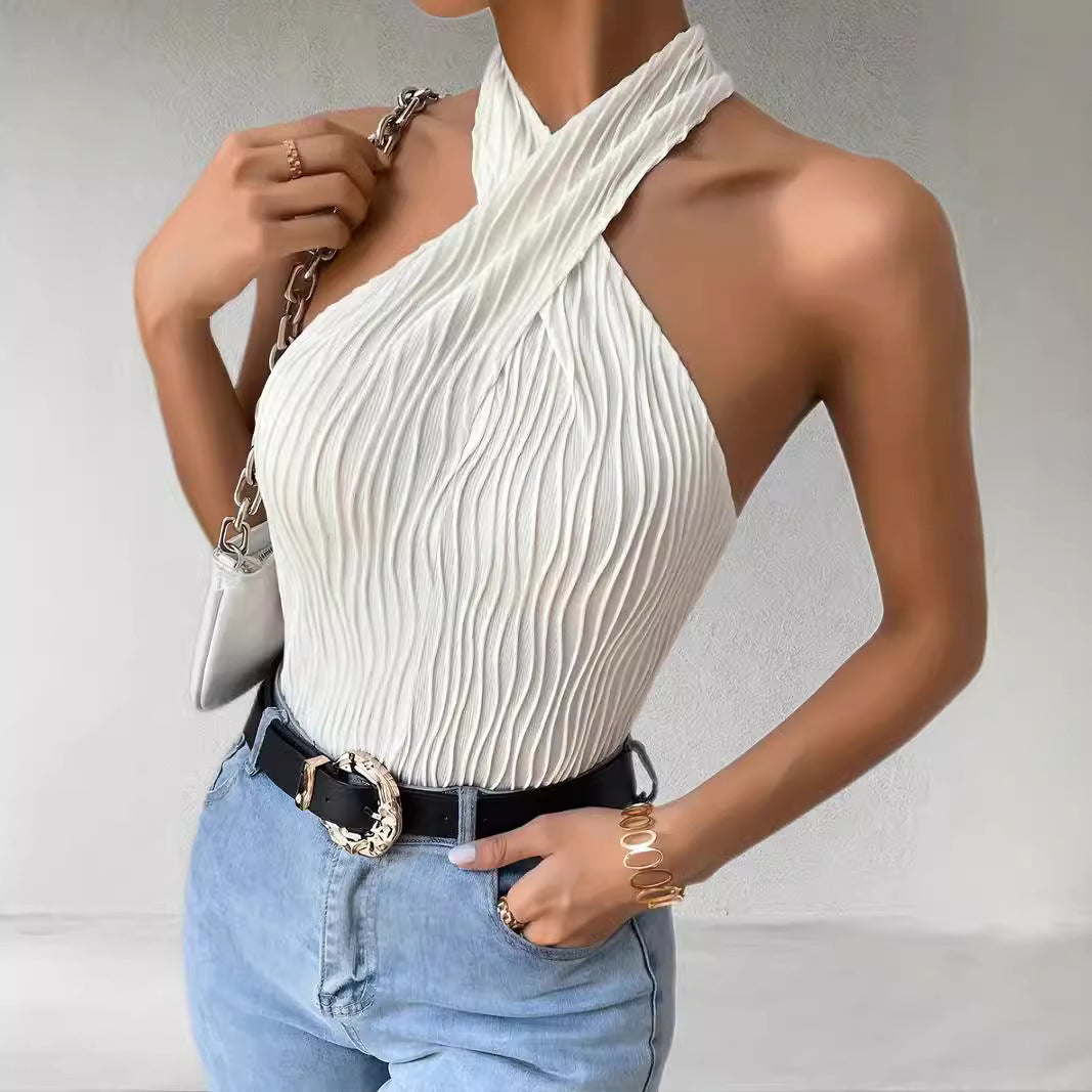 Da Donna Top Plissettato All'Americana Collo Incrociato Vestibilità Slim